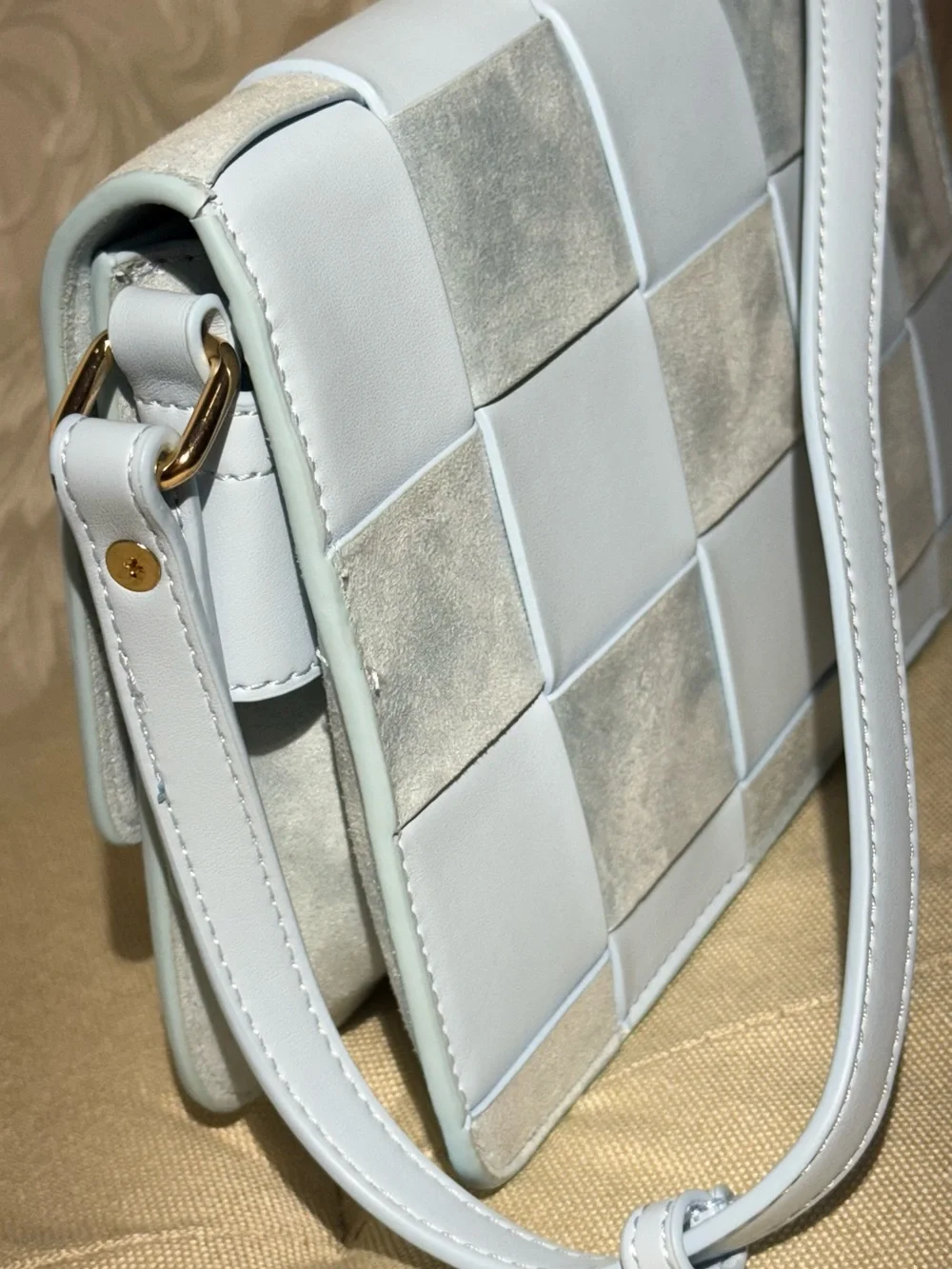 NWT Anthropologie Faux-Suede Woven Shoulder Bag In Light Blue